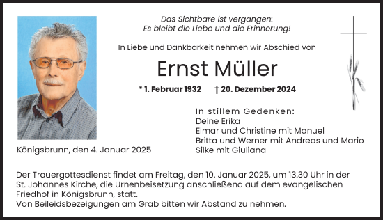 Traueranzeige von Ernst Müller von Schwabmünchner Allgemeine