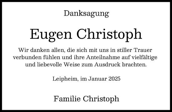Traueranzeige von Eugen Christoph von Günzburger Zeitung