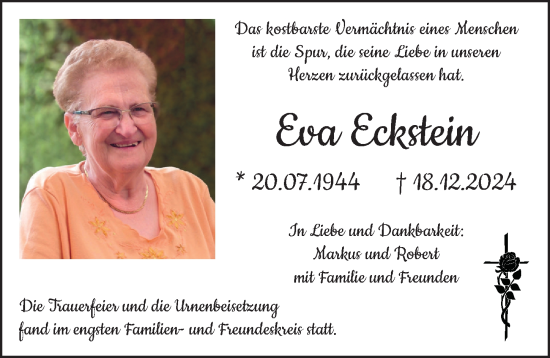 Traueranzeige von Eva Eckstein von Augsburger Allgemeine