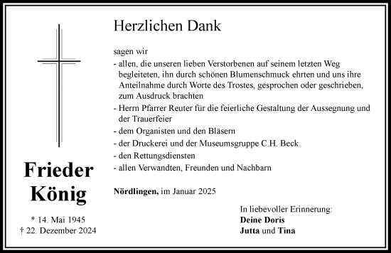 Traueranzeige von Frieder König von Rieser Nachrichten