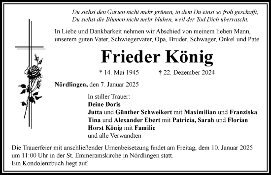 Traueranzeige von Frieder König von Rieser Nachrichten