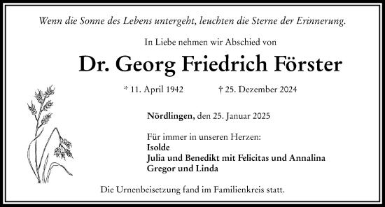 Traueranzeige von Georg Friedrich Förster von Rieser Nachrichten