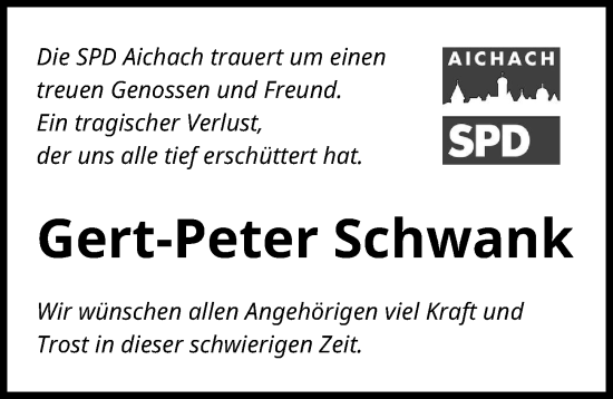 Traueranzeige von Gert-Peter Schwank von Aichacher Nachrichten