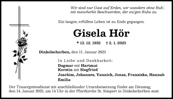 Traueranzeige von Gisela Hör von Augsburg-Land
