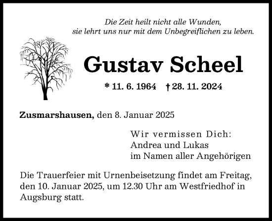 Traueranzeige von Gustav Scheel von Augsburg-Land