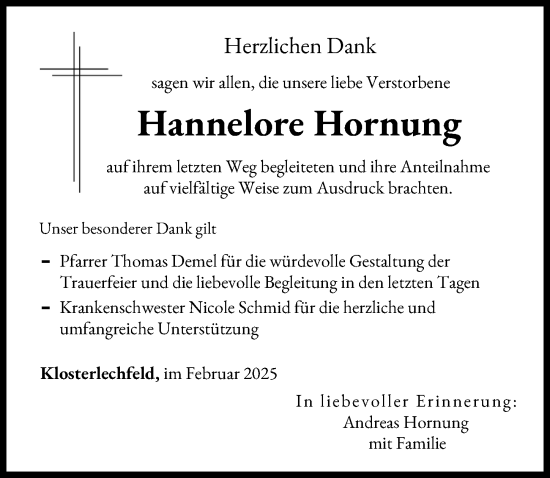 Traueranzeige von Hannelore Hornung von Schwabmünchner Allgemeine