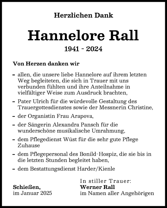 Traueranzeige von Hannelore Rall von Neu-Ulmer Zeitung