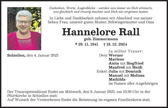Traueranzeige von Hannelore Rall von Neu-Ulmer Zeitung