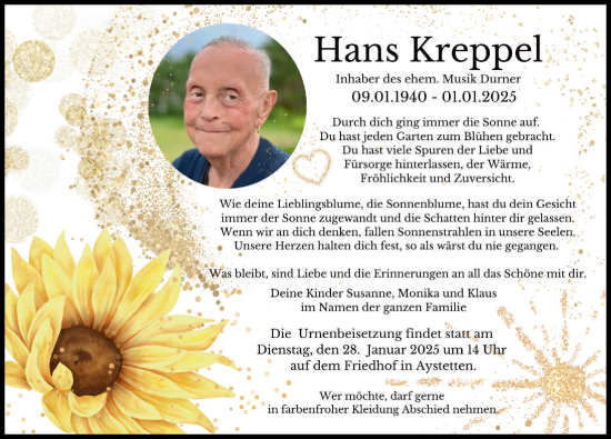 Traueranzeige von Hans Kreppel von Augsburger Allgemeine