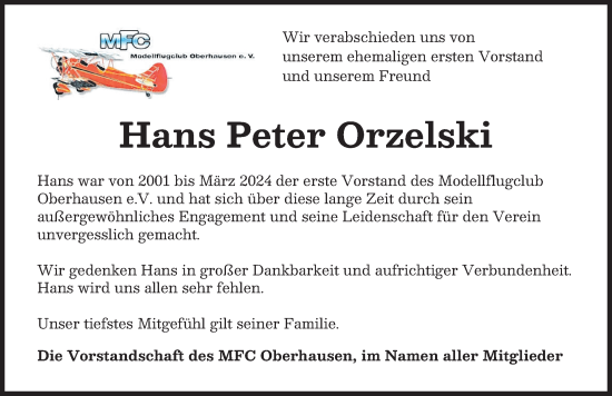 Traueranzeige von Hans Peter Orzelski von Neu-Ulmer Zeitung