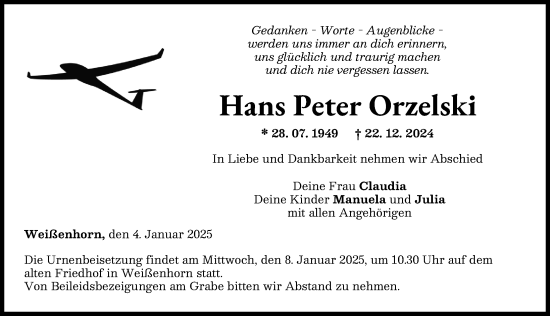 Traueranzeige von Hans Peter Orzelski von Neu-Ulmer Zeitung