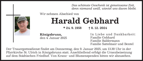 Traueranzeige von Harald Gebhard von Augsburger Allgemeine