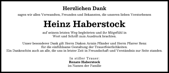 Traueranzeige von Heinz Haberstock von Schwabmünchner Allgemeine