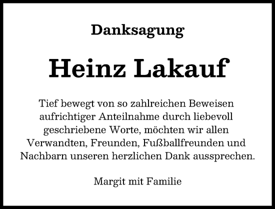 Traueranzeige von Heinz Lakauf von Schwabmünchner Allgemeine