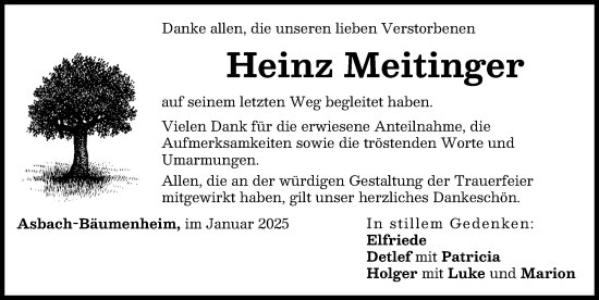Traueranzeige von Heinz Meitinger von Donauwörther Zeitung