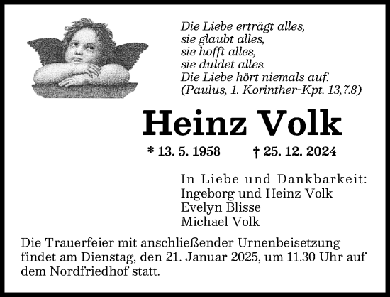 Traueranzeige von Heinz Volk von Augsburger Allgemeine