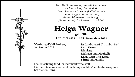 Traueranzeige von Helga Wagner von Neuburger Rundschau