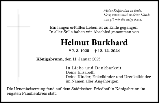 Traueranzeige von Helmut Burkhard von Augsburger Allgemeine