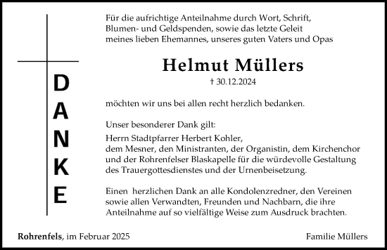 Traueranzeige von Helmut Müllers von Neuburger Rundschau