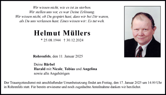 Traueranzeige von Helmut Müllers von Neuburger Rundschau