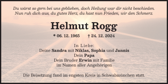 Traueranzeige von Helmut Rogg von Augsburger Allgemeine, Schwabmünchner Allgemeine