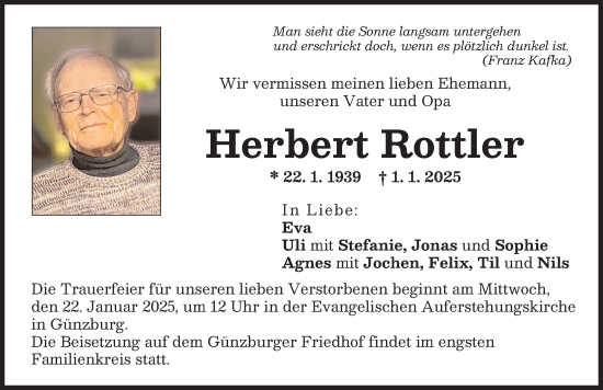 Traueranzeige von Herbert Rottler von Günzburger Zeitung