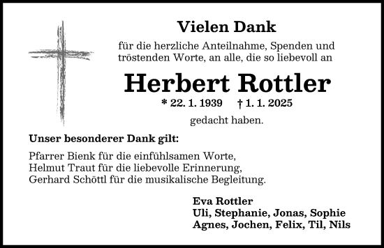 Traueranzeige von Herbert Rottler von Günzburger Zeitung
