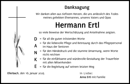 Traueranzeige von Hermann Ertl von Donau Zeitung