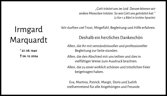Traueranzeige von Irmgard Marquardt von Donau Zeitung