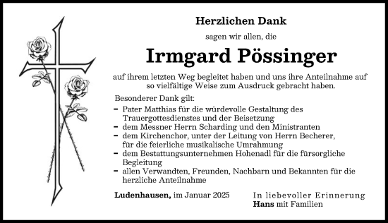 Traueranzeige von Irmgard Pössinger von Landsberger Tagblatt