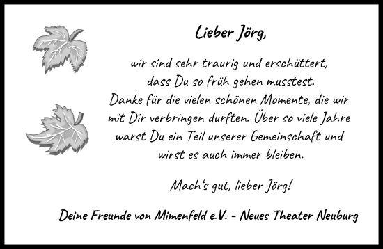 Traueranzeige von Jörg  von Neuburger Rundschau