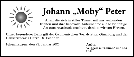 Traueranzeige von Johann Peter von Günzburger Zeitung