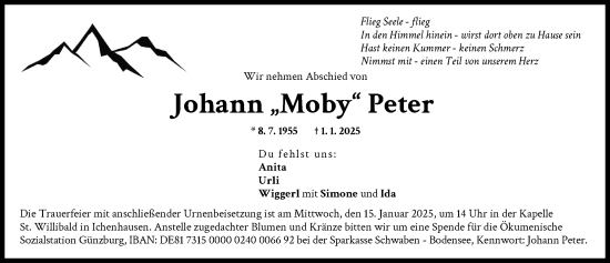 Traueranzeige von Johann Peter von Günzburger Zeitung