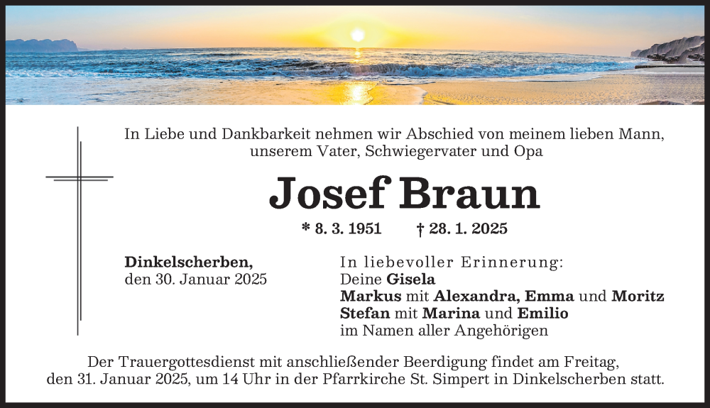  Traueranzeige für Josef Braun vom 30.01.2025 aus Augsburger Allgemeine