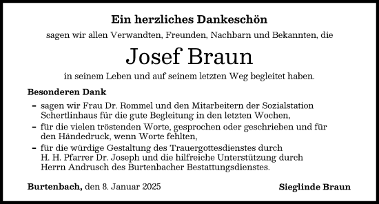 Traueranzeige von Josef Braun von Günzburger Zeitung