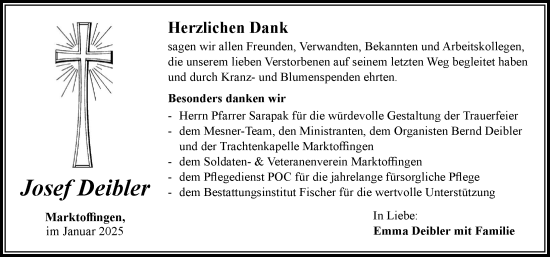 Traueranzeige von Josef Deibler von Rieser Nachrichten