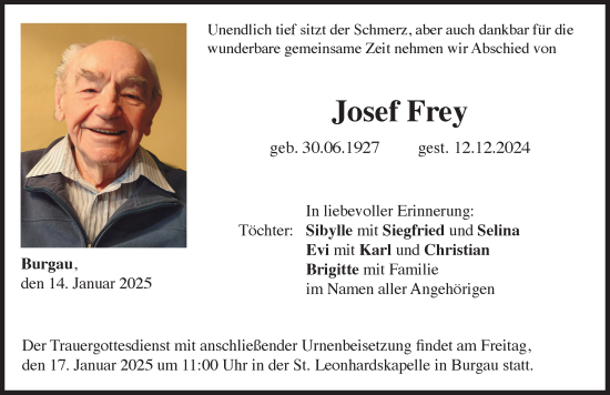 Traueranzeige von Josef Frey von Günzburger Zeitung
