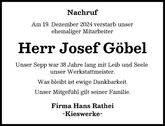 Traueranzeige von Josef Göbel von Neuburger Rundschau