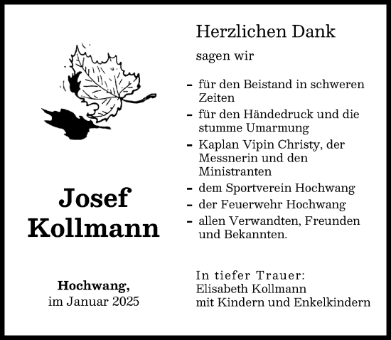 Traueranzeige von Josef Kollmann von Günzburger Zeitung