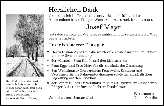 Traueranzeige von Josef Mayr von Augsburger Allgemeine