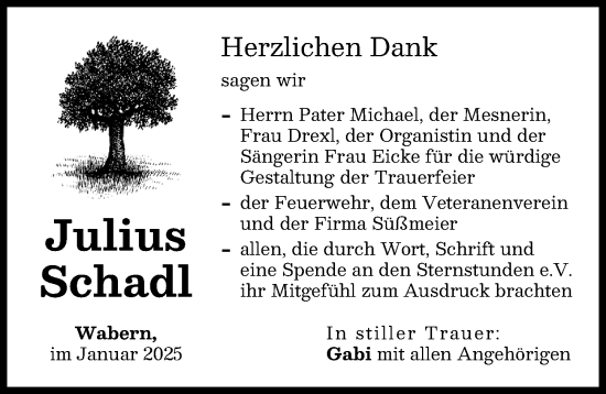 Traueranzeige von Julius Schadl von Landsberger Tagblatt