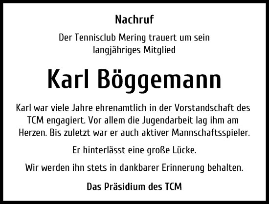 Traueranzeige von Karl Böggemann von Friedberger Allgemeine