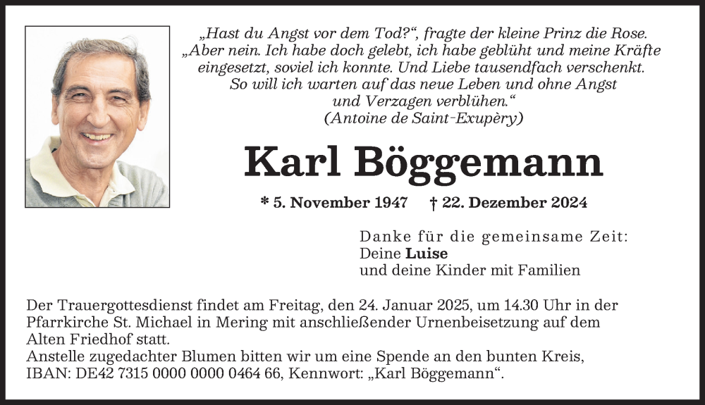  Traueranzeige für Karl Böggemann vom 18.01.2025 aus Friedberger Allgemeine