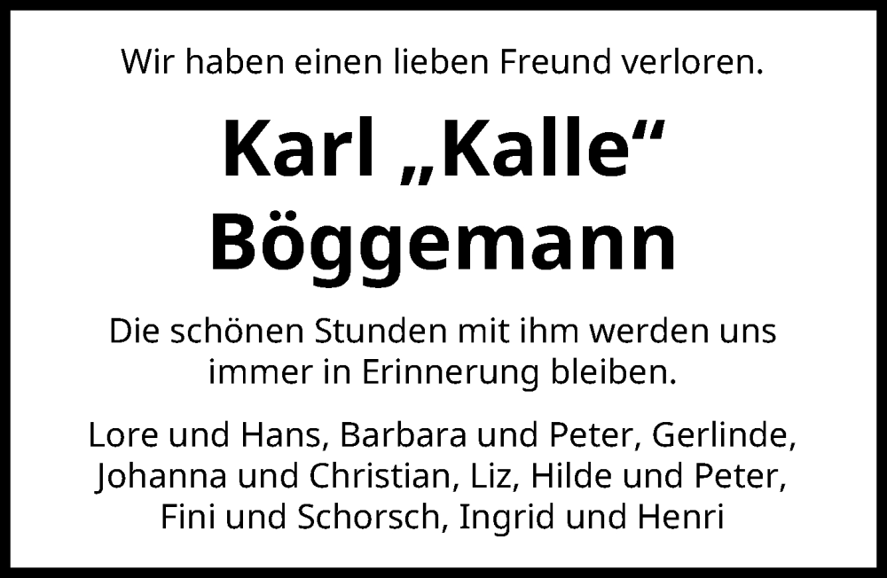  Traueranzeige für Karl Böggemann vom 18.01.2025 aus Friedberger Allgemeine