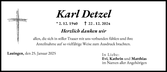 Traueranzeige von Karl Detzel von Donau Zeitung