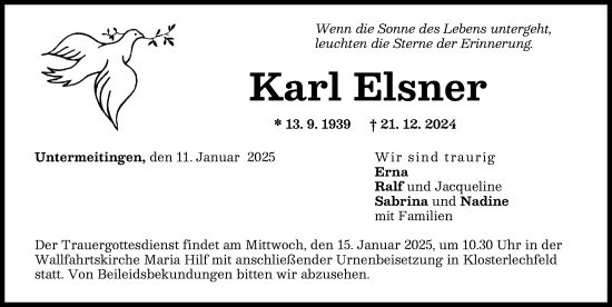 Traueranzeige von Karl Elsner von Schwabmünchner Allgemeine