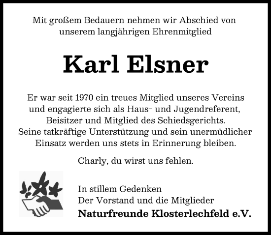 Traueranzeige von Karl Elsner von Schwabmünchner Allgemeine