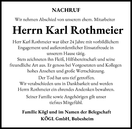 Traueranzeige von Karl Rothmeier von Günzburger Zeitung