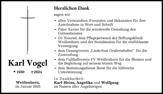 Traueranzeige von Karl Vogel von Neu-Ulmer Zeitung