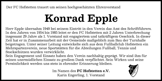 Traueranzeige von Konrad Epple von Landsberger Tagblatt